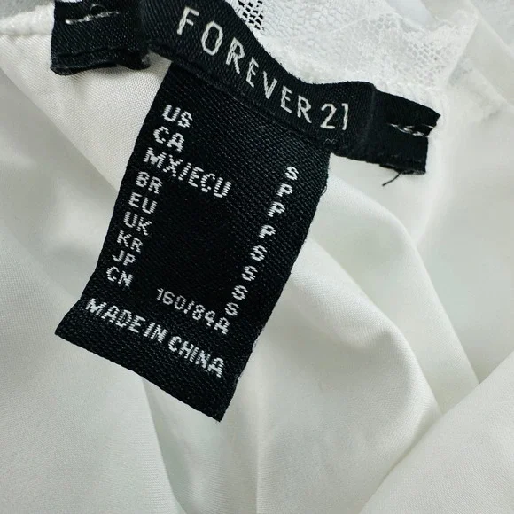 Forever 21 White Cotton Lace Trim V Neck  Babydoll Dress Size Small Angel Bride - Picture 9 of 11